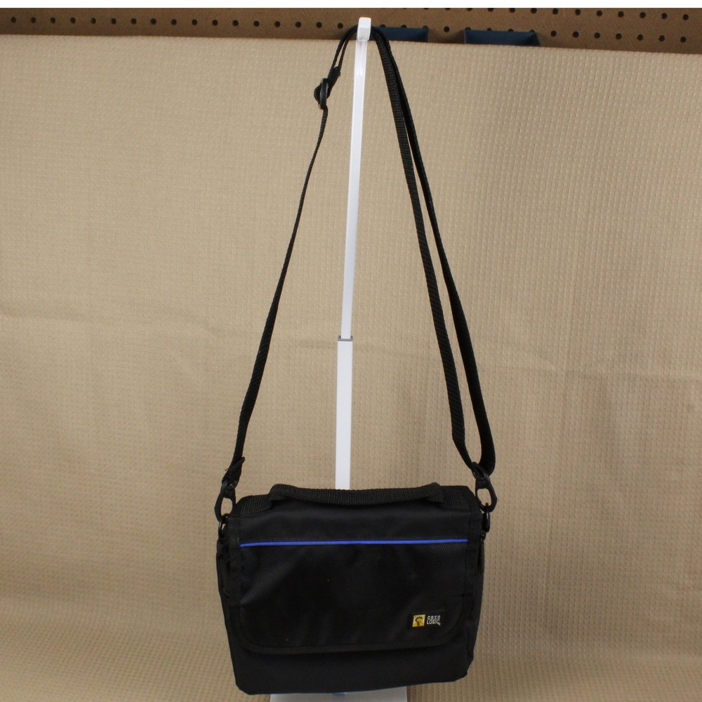Case Logic Messenger Bag Crossbody Multi-Pocket Utility Travel Black Blue Trim